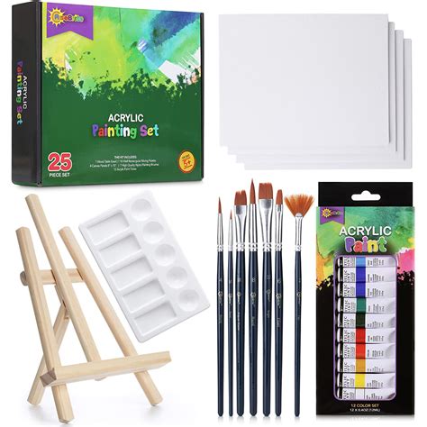 Acrylic Painting Set With Easel And Canvas 25pcs Risebrite