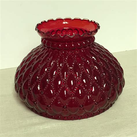 Antique Fenton Ruby Red Diamond Quilt Glass Hurricane Lamp Shade Gwtw Beaded Red Glass Light Shade