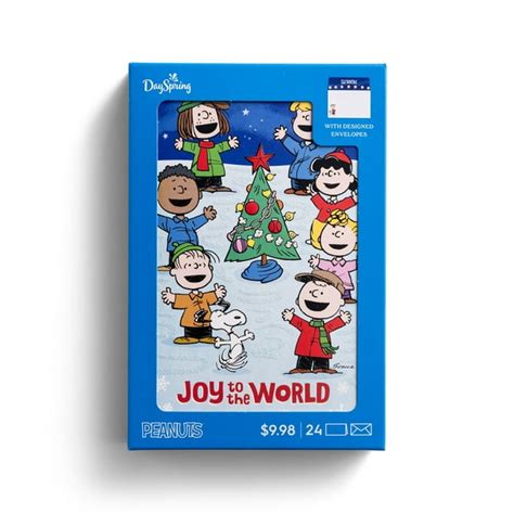 24 Count Inspirational Christmas Boxed Cards Peanuts Gang Joy To The