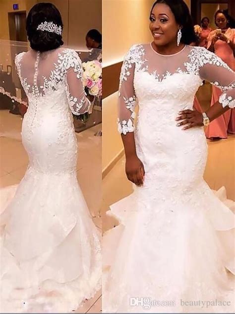 African Mermaid Wedding Dresses 2018 New Off Shoulder Long Sleeves Lace