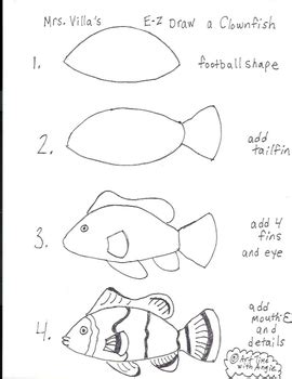E-Z Draw Clownfish in the Coral Reef by Art Time with ... Draw some detail on the face and then add in those clown stripes on his body and the fins.