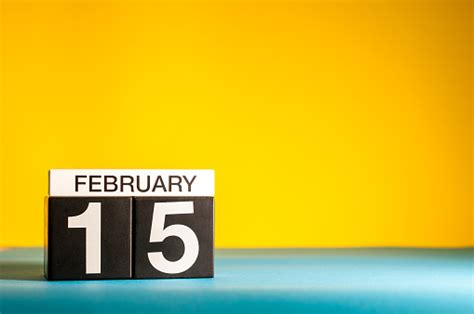 February 15th Day 15 Of February Month Calendar On Yellow Background