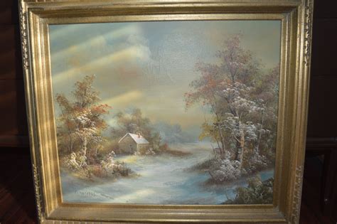 Signed Oil Painting By C Inness Framed Vintage Art Work