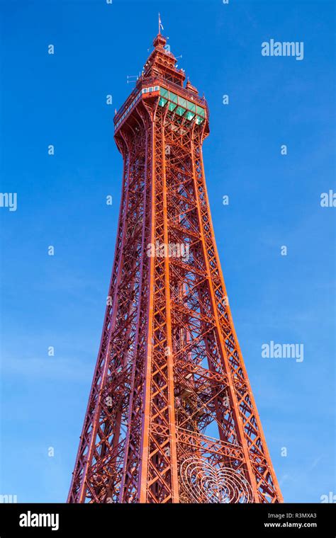 Blackpool Tower Close Up View Against Blue Sky Blackpool Lancashire
