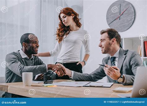 Interracial Couple In Office Of Stock Image Image Of American