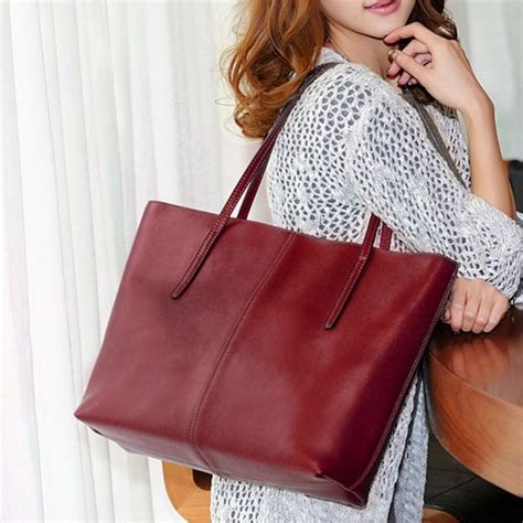 Womens Large Capacity Leather Work Tote Zipper Closure Shoulder Bag