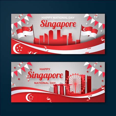 Free Vector Gradient Singapore National Day Banners Set