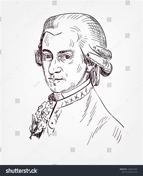 Vektor Stok Wolfgang Amadeus Mozart Famous Vector Sketch Tanpa Royalti