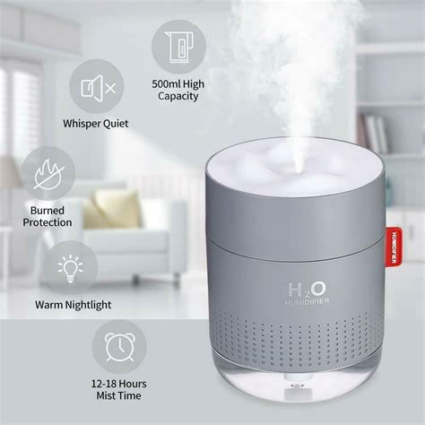 Portable Mini Humidifier 500ml Small Cool Mist Humidifier With Night