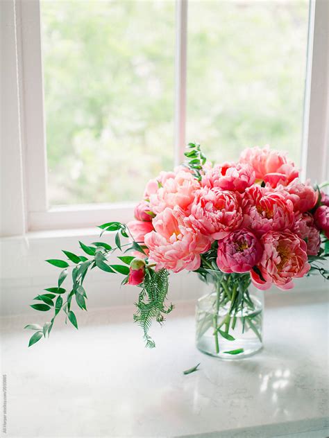Pink Peonies In Glass Vase By Stocksy Contributor Ali Harper Stocksy