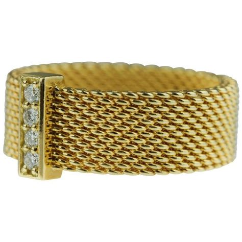 Tiffany And Co Somerset 18k Yellow Gold And Diamond Mesh Weave