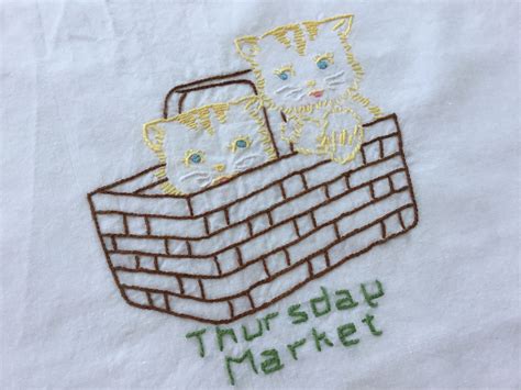 Vintage Flour Sack Towel Thursday Market With Kittys In A | Etsy | Flour sack towels, Flour sack 