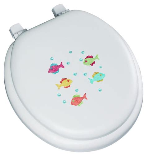 Mayfair 1366ec Embroidered School Of Color Lift Off Cushioned Vinyl Round Toilet Seat White
