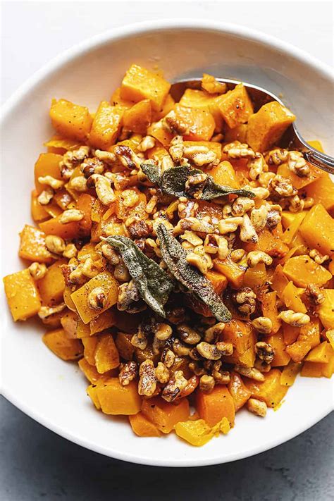 Then, season the cavities with salt and pepper, place 1 teaspoon of butter in the. Roasted Butternut Squash with Brown Butter Walnuts • Low ...
