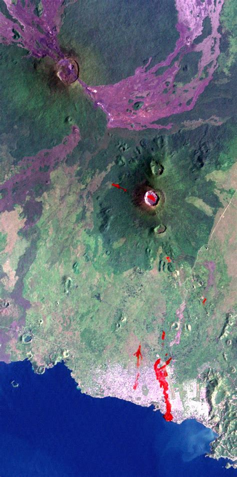 The mount nyiragongo volcano, located north of goma in the congo, erupted on may 22, sparking panic among the city's residents. Nyiragongo Volcano, Congo, Map View with Lava, Landsat ...