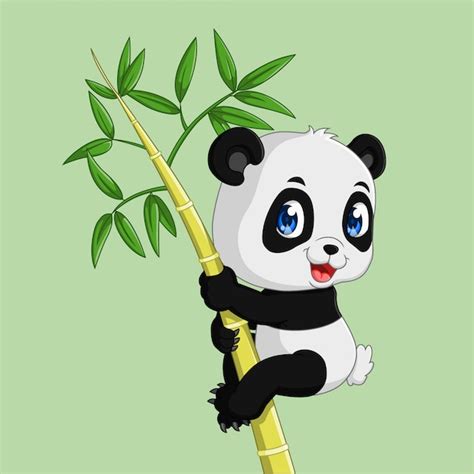 Panda Mignon Sur Un Bambou Vecteur Premium