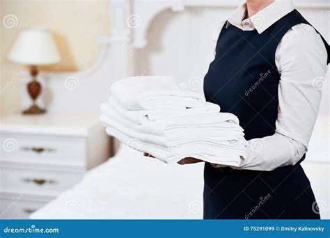 Hotel Services Housekeeping Maid With Linen Stock Image Image Of