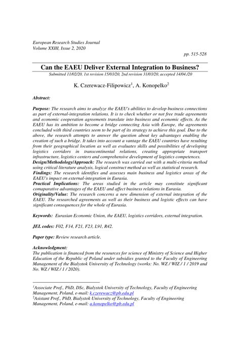 Pdf Can The Eaeu Deliver External Integration To Business