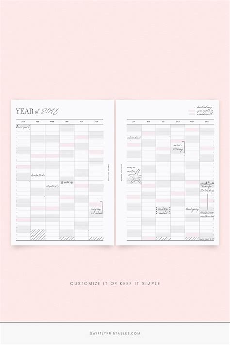 Undated Yearly Calendar Printable Planner Agenda A Perpetual Etsy