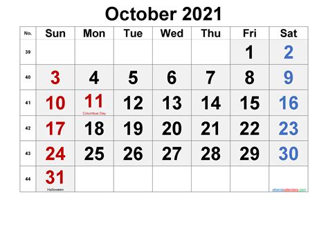 October 2021 Calendar With Holidays Printable Calendars 2021