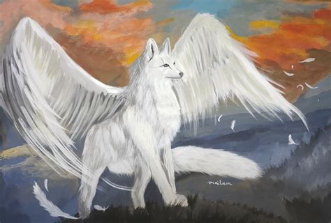 Female White Wolf With Wings