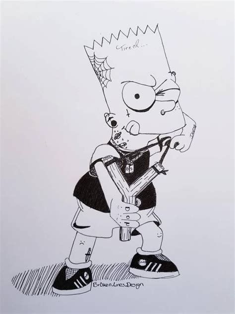 Bart Simpson Gothic Grunge Blackwork Cartoon Art Print | Etsy
