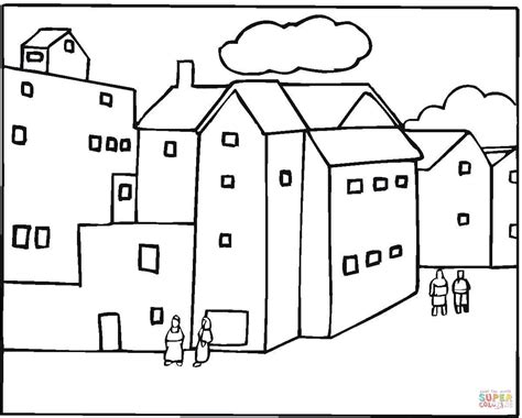 Neighborhood In A City Coloring Page. Free Printable Coloring Page