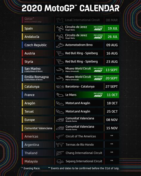 Berikut jadwal motogp 2021, lengkap jam tayang di trans7 dalam waktu indonesia barat. MotoGP | Il calendario 2020: via il 19 luglio, due gare a ...