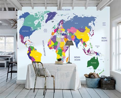K10201807097 World Map Removable Wallpaper Peel And Stick Map Wall