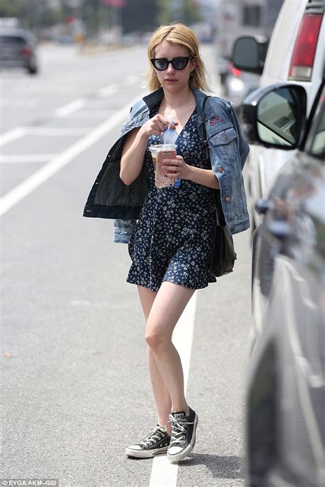 Emma Roberts Stays Cool In A Flirty Blue Floral Print Dress Daily