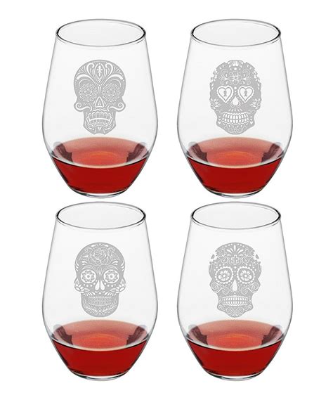 Susquehanna Glass Sugar Skull Stemless Wineglass Set Of Four Wine Glass Set Wine Glass