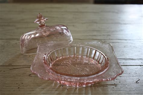 Vintage Jeannette Glass Pink Adam Butter Dish