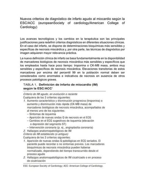 Nuevos Criterios de Diagnóstico de Infarto Agudo al Miocardio según la