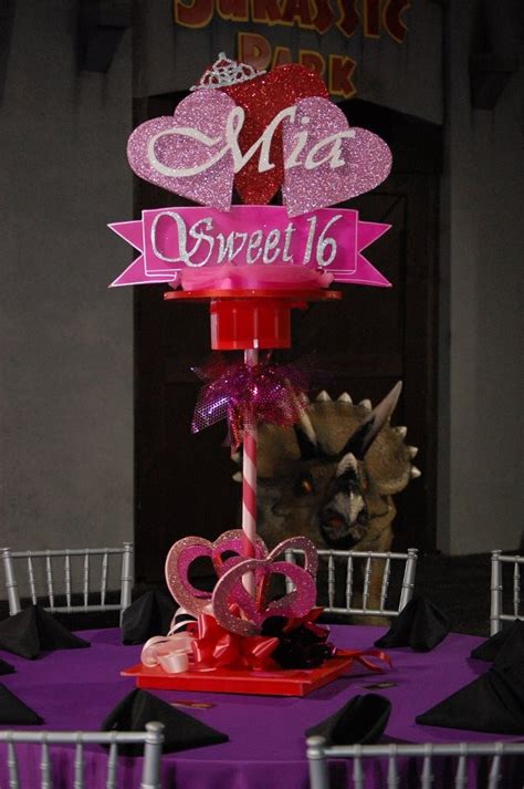 It has got a lavishly glittered number sixteen that wears a bright pink sparkling crown on top with utmost elegance, and all of this is accompanied. Mia Sweet 16 Centerpiece | Centerpices | Pinterest