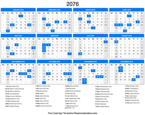2076 Calendar