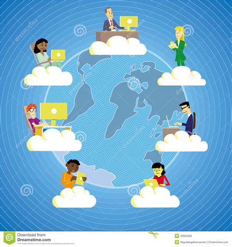 In this tutorial, i will walk you through how to create a virtual machine in google. Working in the cloud stock vector. Image of cartoon ...