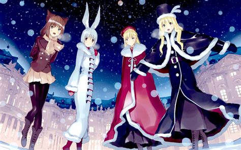 Wallpaper Anime Snow Winter Fashion Costumes Walk Girls