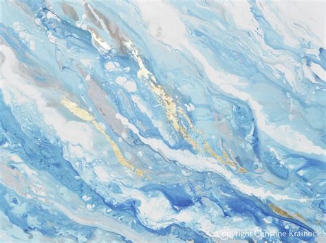Giclee Print Art Abstract Painting Blue White Coastal Seascape Gold