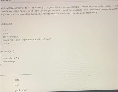 Solved Write MIPS Assembly Code For The Following C Program Chegg Com