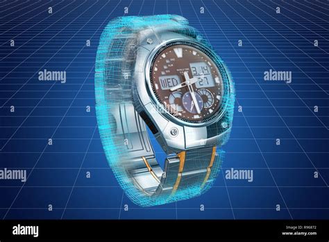 Visualization 3d Cad Model Of Digital Wrist Watch 3d Rendering Stock