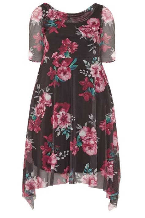 Yours London Black Floral Cowl Neck Dress Yours Clothing