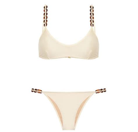 Luxurious Off White Accessorized Retro Style Bralette Bikini Chain
