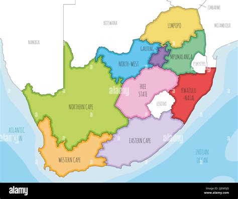 Vector Illustrated Map Of South Africa With Provinces And
