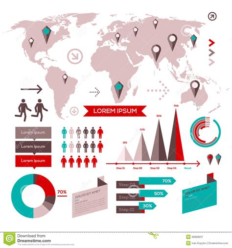 Sistema De Elementos Infographic Con El Mapa Del Mundo Ilustración Del