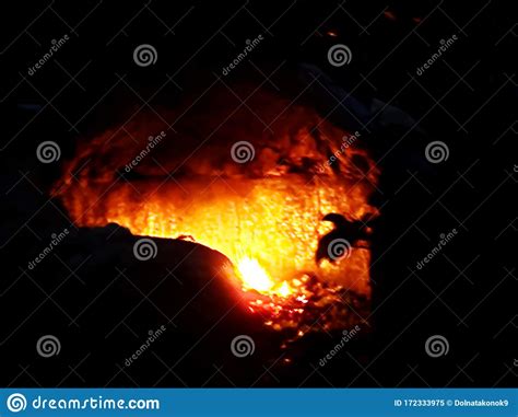 Set A Fire In A Dark Cave Flame Of Fire Stock Image Image Of Flame