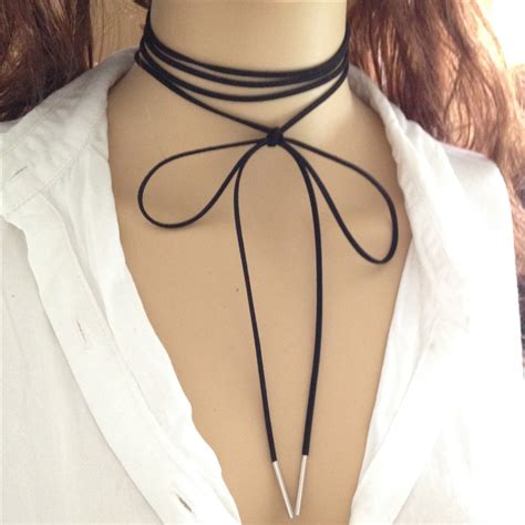 Inch Long Suede Wrap Choker Necklace Korean Style Tie Chokers