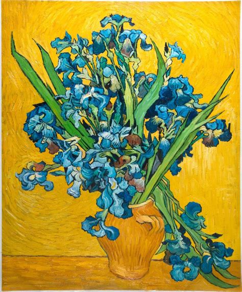 Vase With Irises Against A Yellow Background Van Gogh Studio Floral