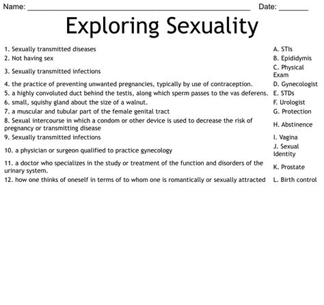 Exploring Sexuality Worksheet Wordmint