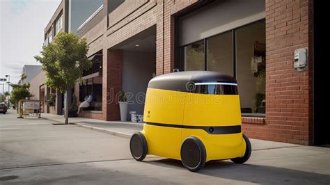 Starship Food Delivery Robot Is Driving On The Sidewalk Robots Are