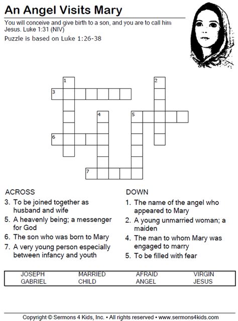 These gabriel visited mary bible activities highlight for kids that special visit and jesus' miraculous birth. An Angel Visits Mary - Crossword Puzzle